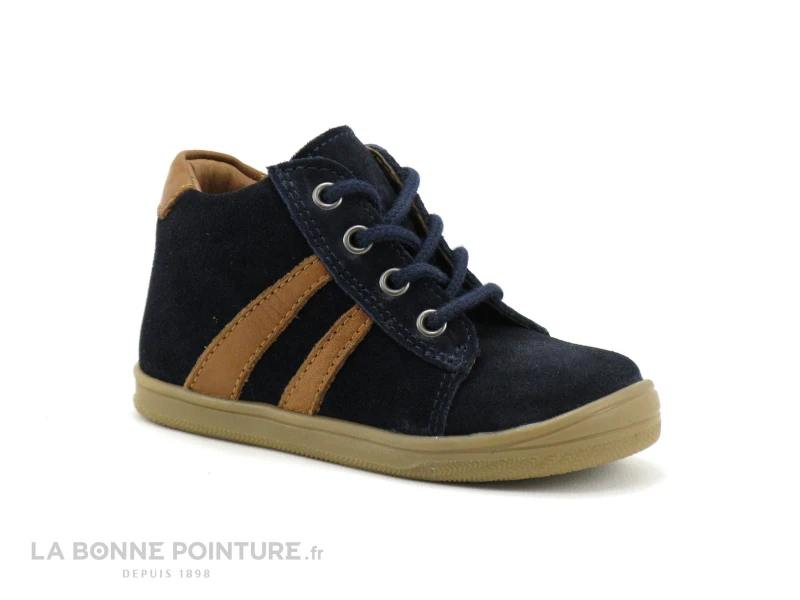 Bellamy GIBUS Velours Marine - Basket Cuir BEBE GARCON