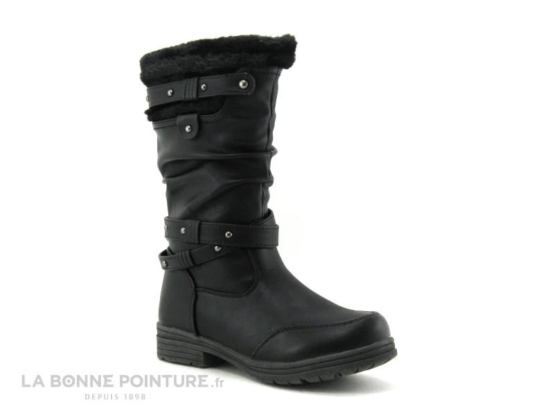 Wipop Dyna Noir-Boots Fille Fourrees Zip