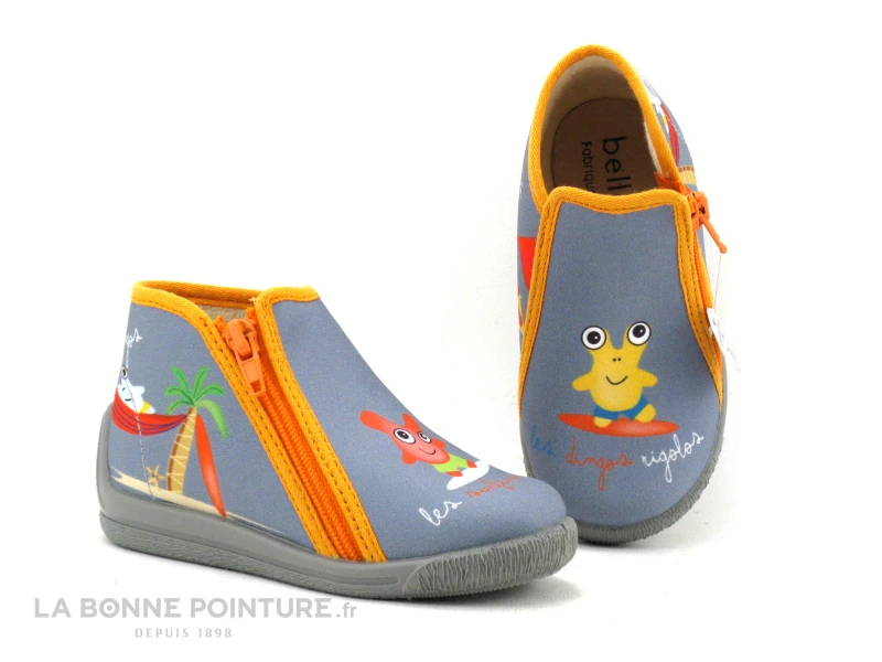 Bellamy PRAGUE Les Dingos - Gris Bleu Orange - 748002 - Pantoufle BEBE