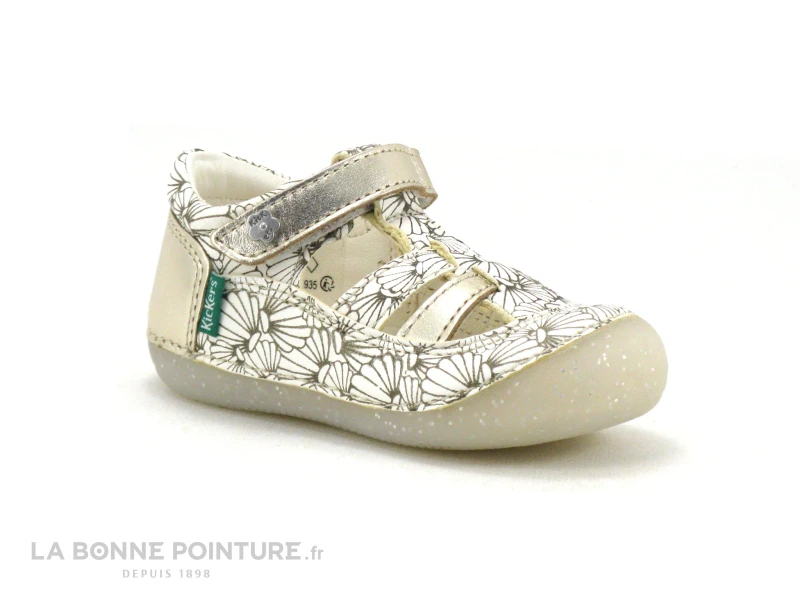 Kickers SUSHY Blanc Argent Coquillage - Sandale Fille Premiers Pas