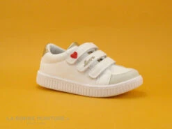 Kouki By Bopy ILTA Blanc - Or - Sneakers Fille 3 Velcros - Coeur Rouge